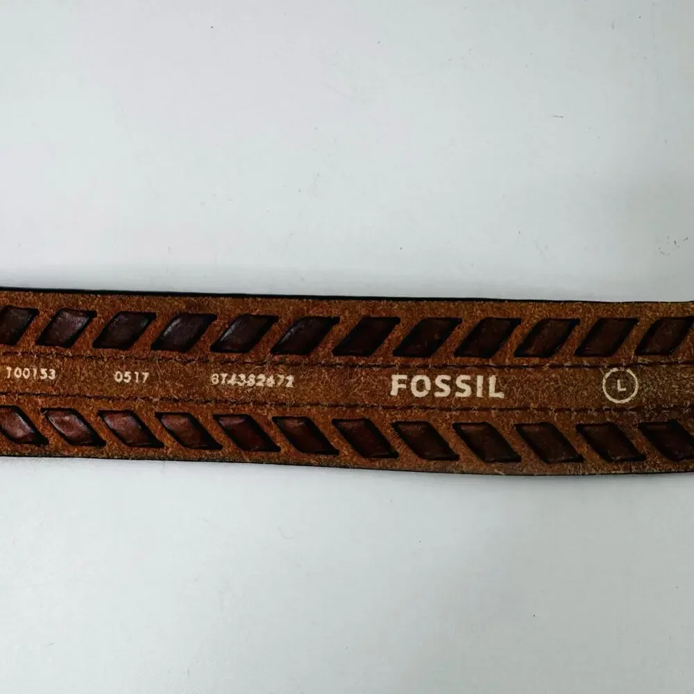 Vintage Fossil Two Tone Braided Leather Belt with Oval Brass Buckle Large